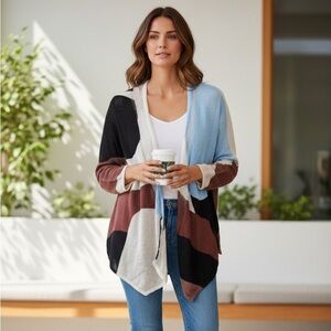 Alfani Colorblock Open Front Cardigan Sweater Size M